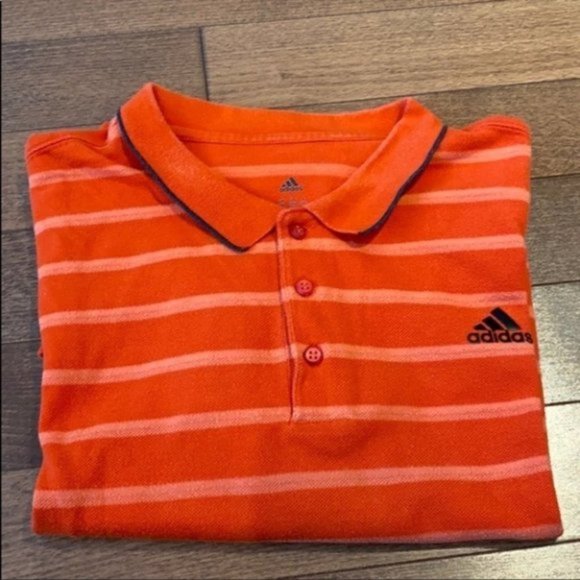 Adidas Climate Men Orange Collared Short Sleeve Striped Polo Shirt Size XXL - Picture 8 of 12
